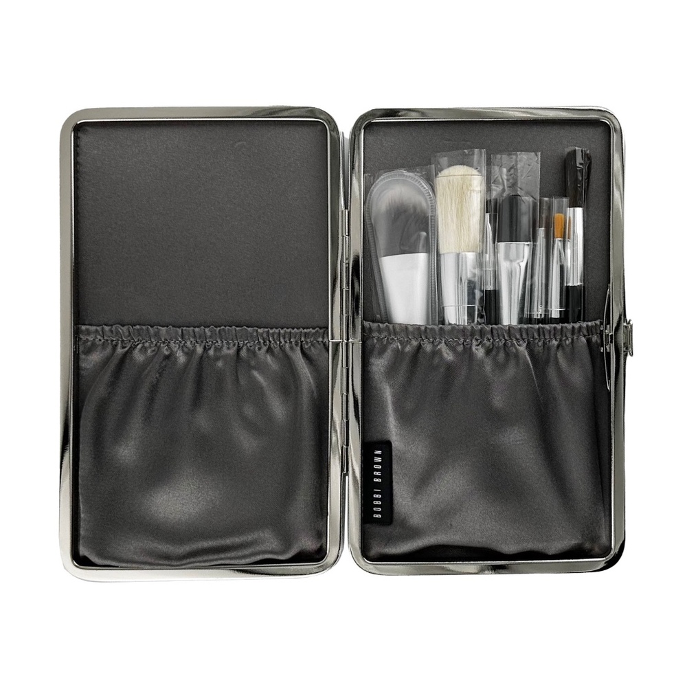 New! Bobbi Brown | 7 Piece Luxe Brush Set | Silver Compact